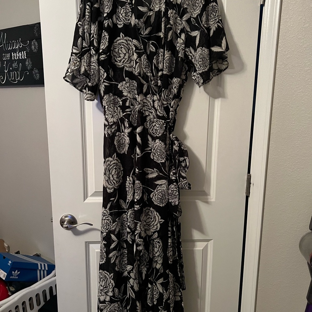 Floral Black and White Wrap Dress